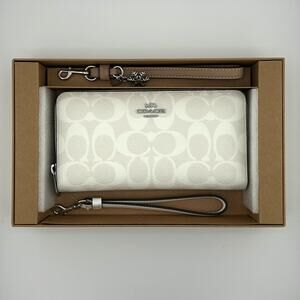 Coach Boxed Long Zip Around Wallet In Signature Canvas	Chalk Glacier White CN051